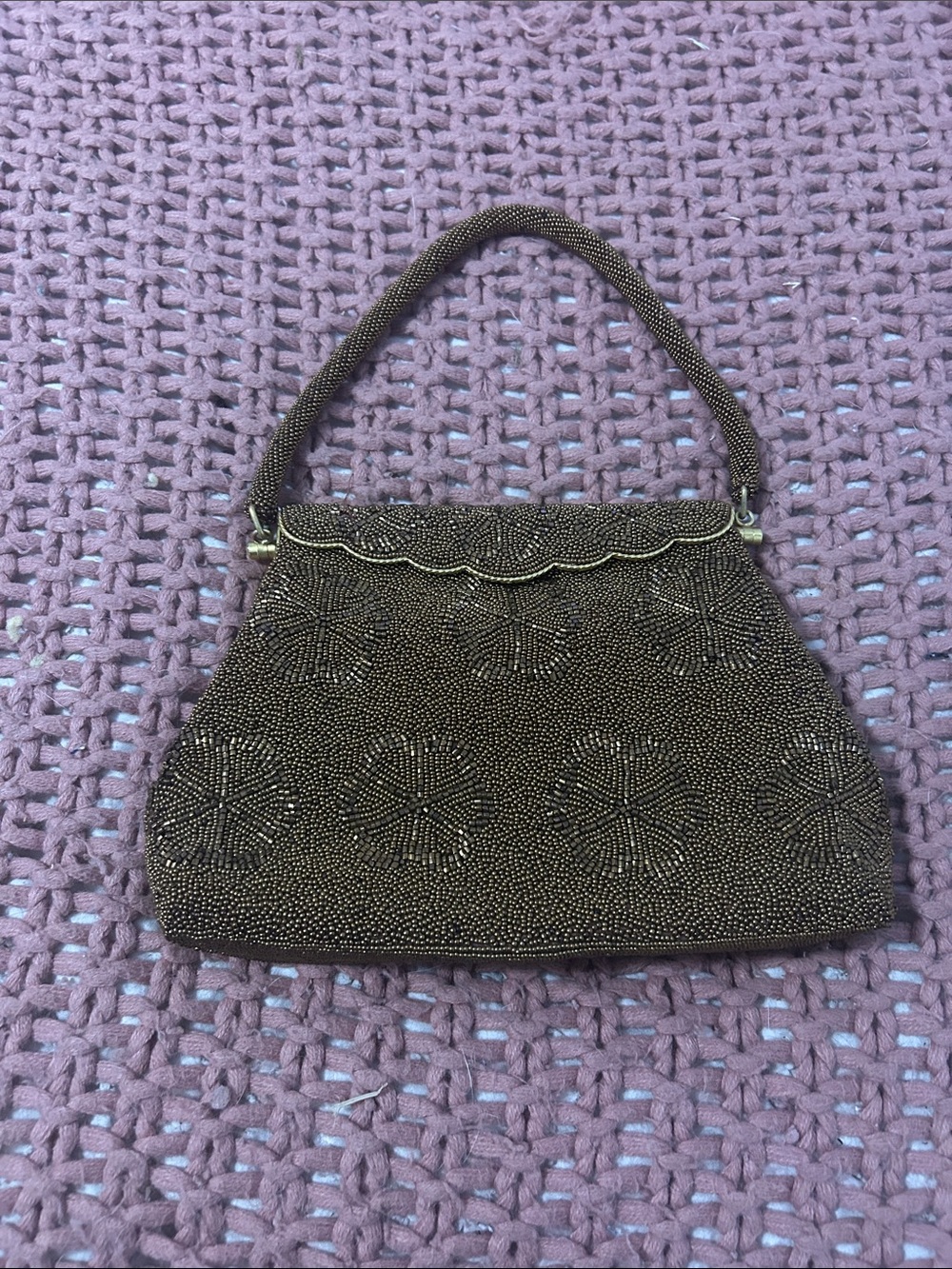 Beaded Evening Clutch in copper Brown with Top Handle